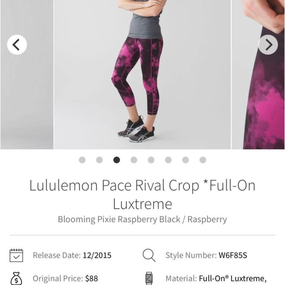 lululemon athletica Pace Rival Crop- Raspberry Black Leggings